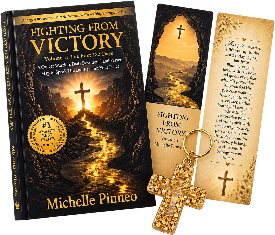 The Sponsor Hope package: a signed copy of Fighting From Victory, a double-sided prayer bookmark and a keepsake cross